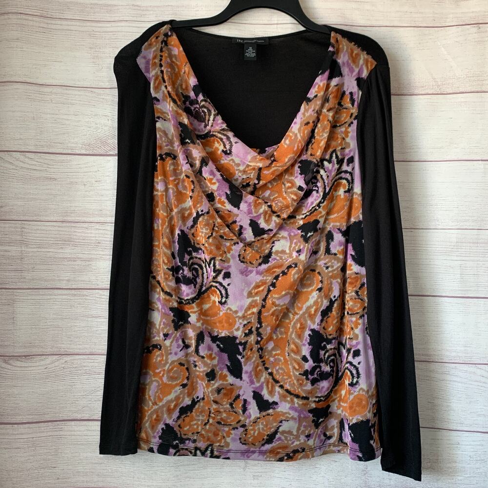INC International Concepts Paisley Print Blouse Draped Cowl Neck Size 1X